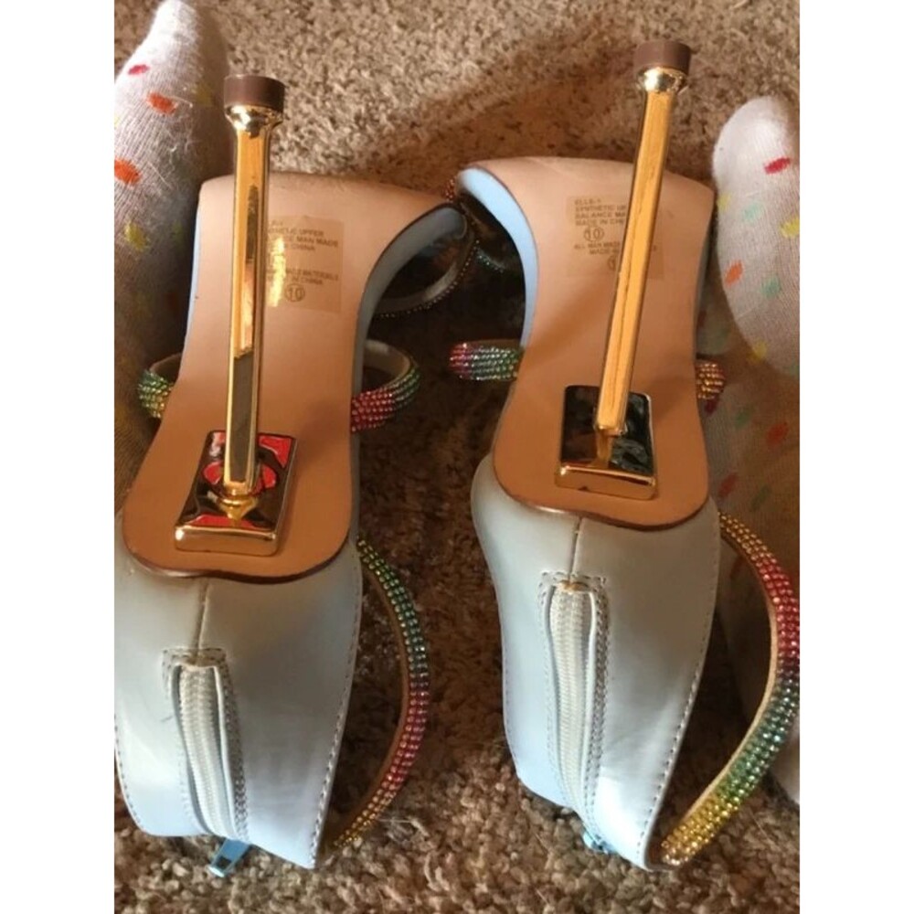 Y2K Rainbow Rhinestone Pastel Blue Stiletto Sandal Heels Size 10 - Picture 10 of 12